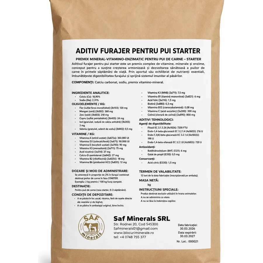 SAF Minerals Premix Mineral-Vitamino-Enzimatic Pui de Carne Starter 2% - Furaje Spătar Cluj