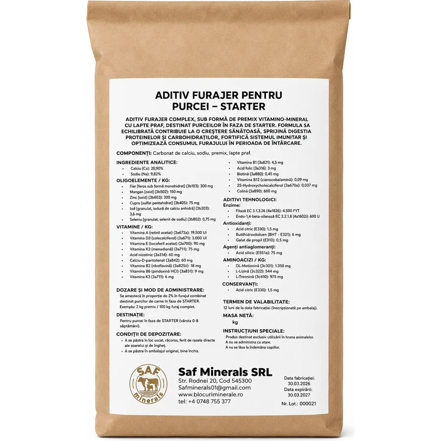 SAF Minerals Premix Vitamino-Mineral cu Lapte Praf Purcei Starter 2% - Furaje Spătar Cluj