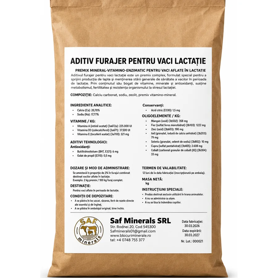 SAF Minerals Premix Mineral-Vitamino-Enzimatic Vaci Lactație 2% - Furaje Spătar Cluj