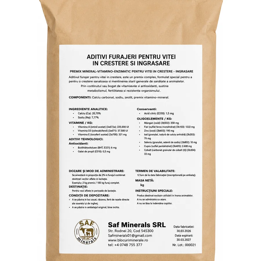 SAF Minerals Premix Mineral-Vitamino-Enzimatic Viței Creștere și Îngrășare 2% - Furaje Spătar Cluj